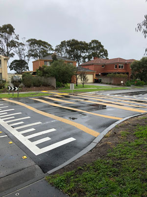 Raised Pavement – Recently constructed raised pavement with decorative Tiger Stripe 
flat top